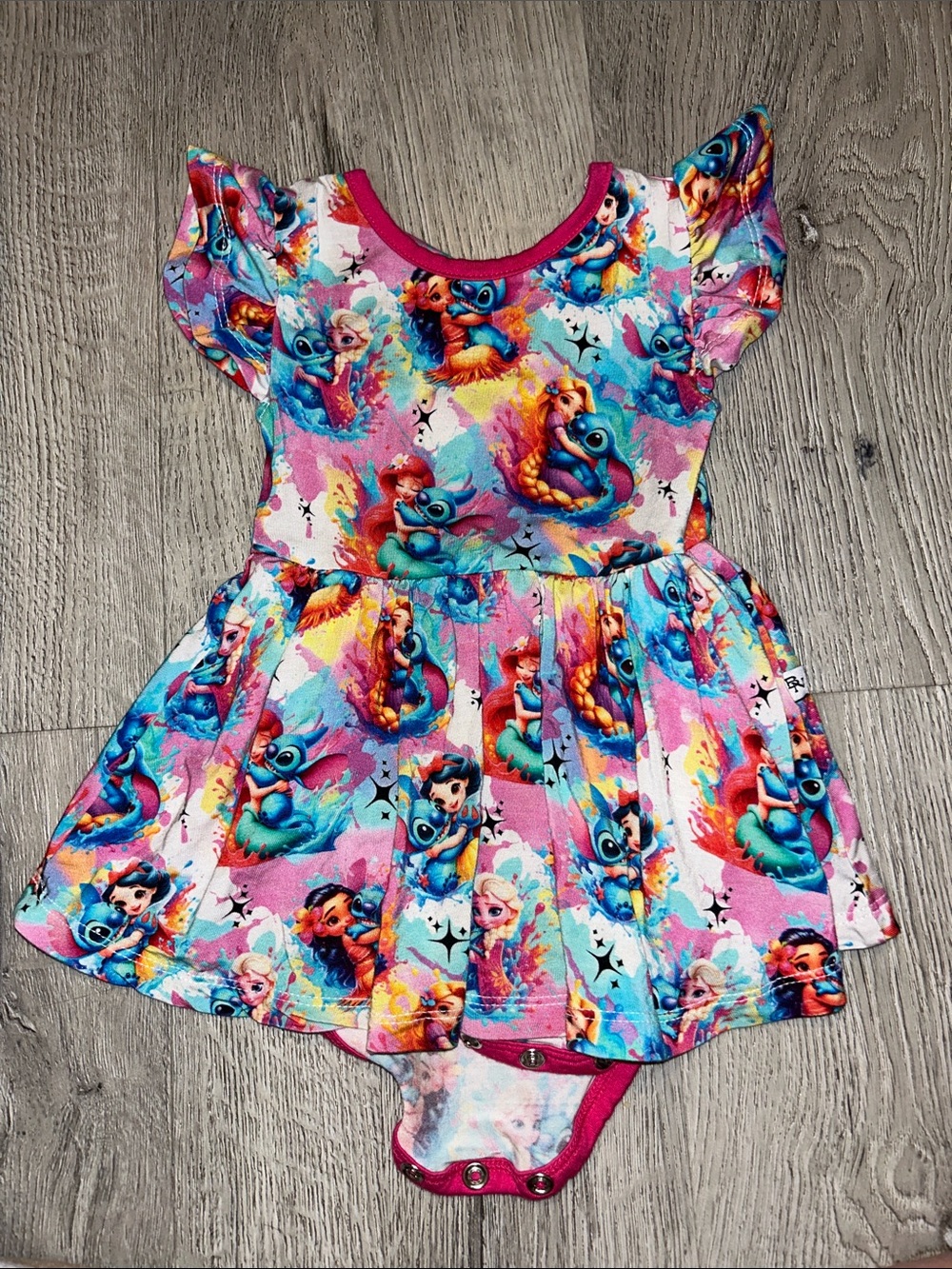BAMBOO Girls' Pink Multicolor Character Print Twirl Dress: Bamboo Necessities